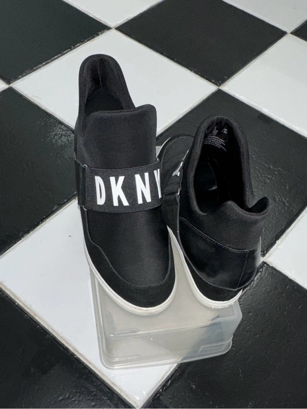 DKNY Black Slip-On Wedge Sneakers with White Sole - Picture 3 of 3